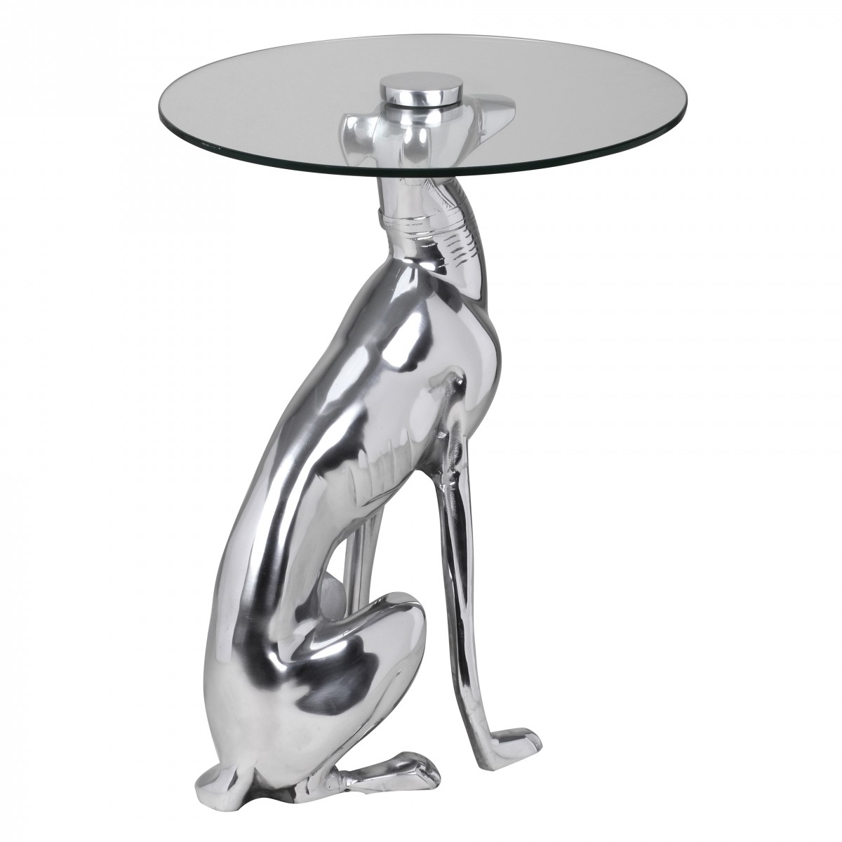 Design deco bijzettafel figuur dog gemaakt van aluminium kleur zilver