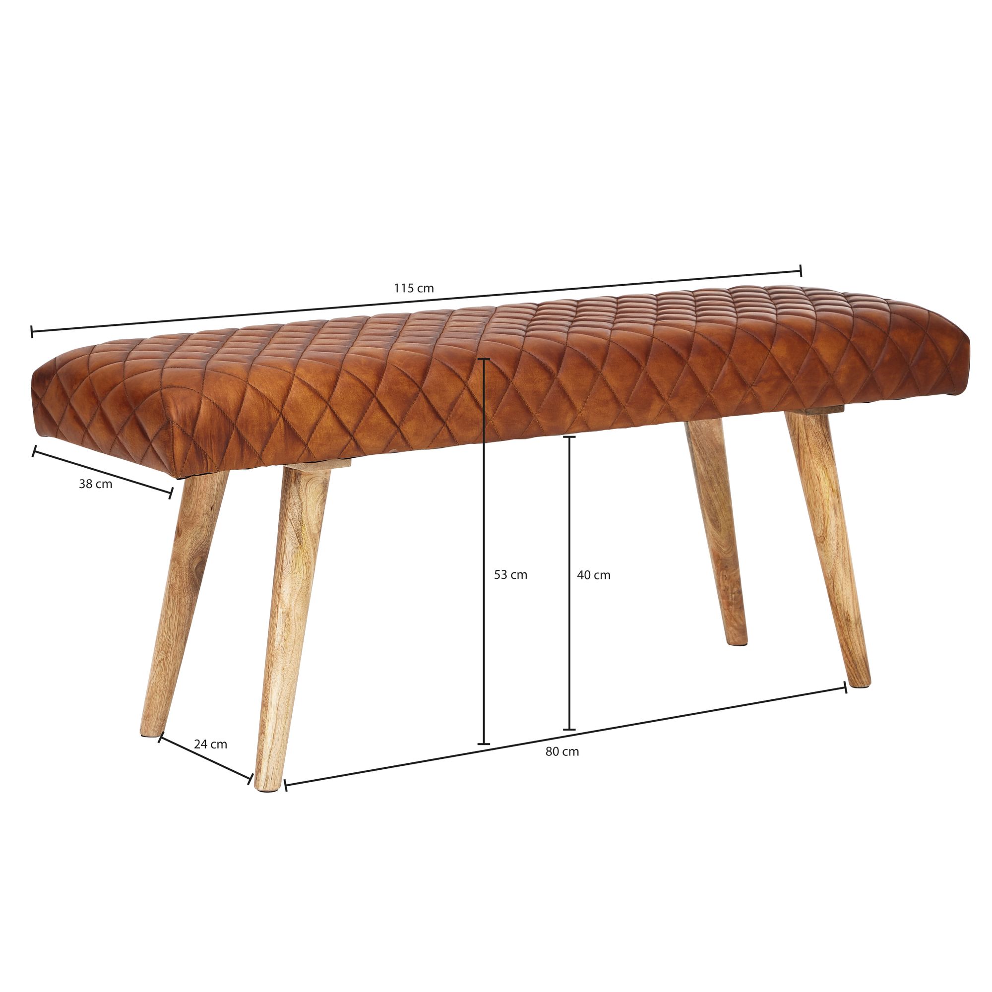 Bank echt leer / massief houten bank 115x53x38 cm