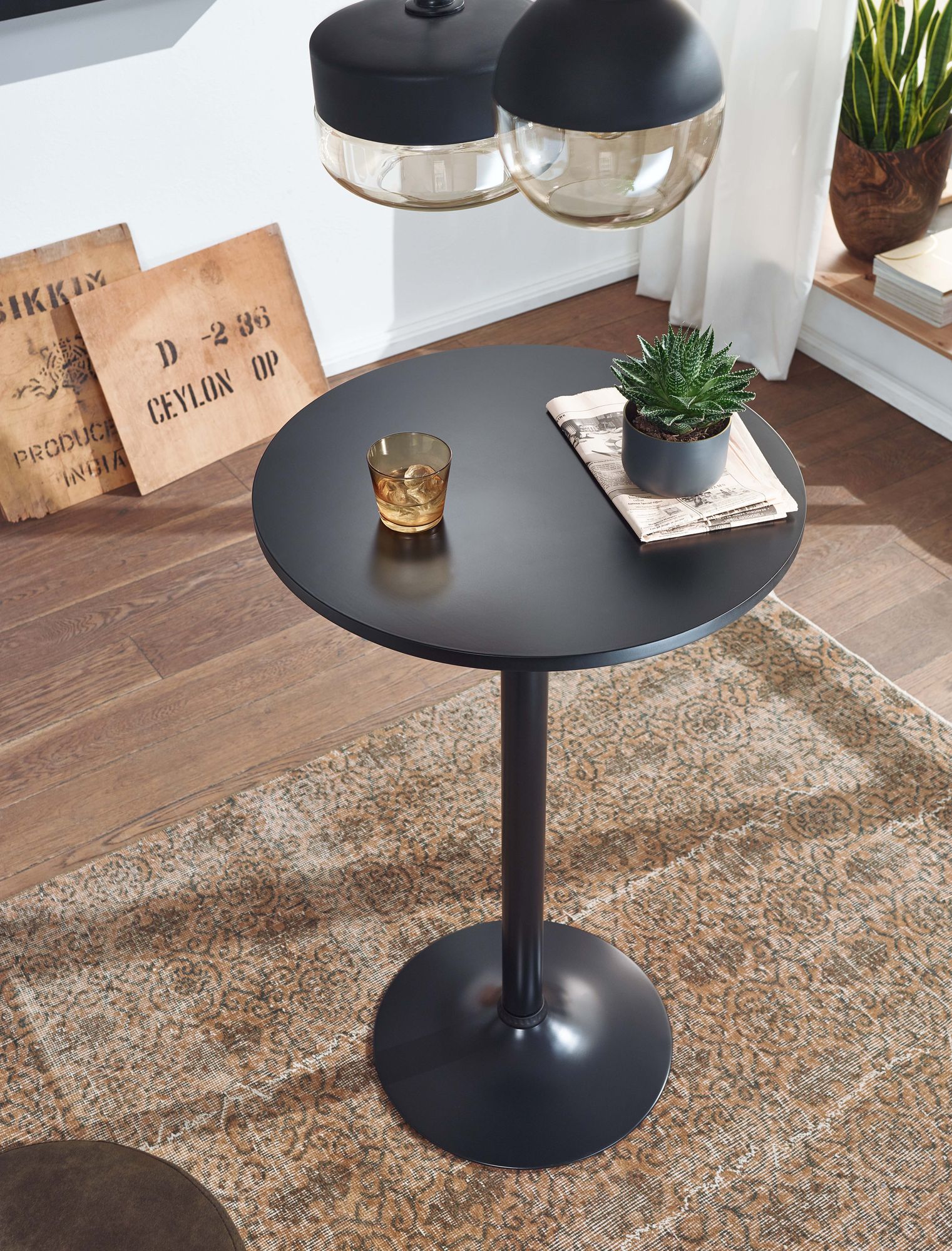 Design  zwart  tafel ø 60 cm metaal / hout