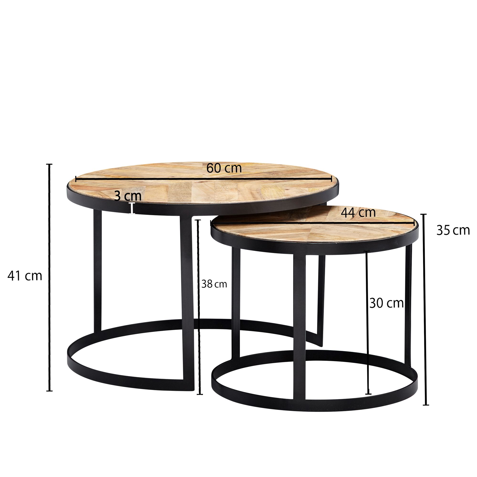 Salontafel set van 2 massief houten / metalen salontafel industrieel rond