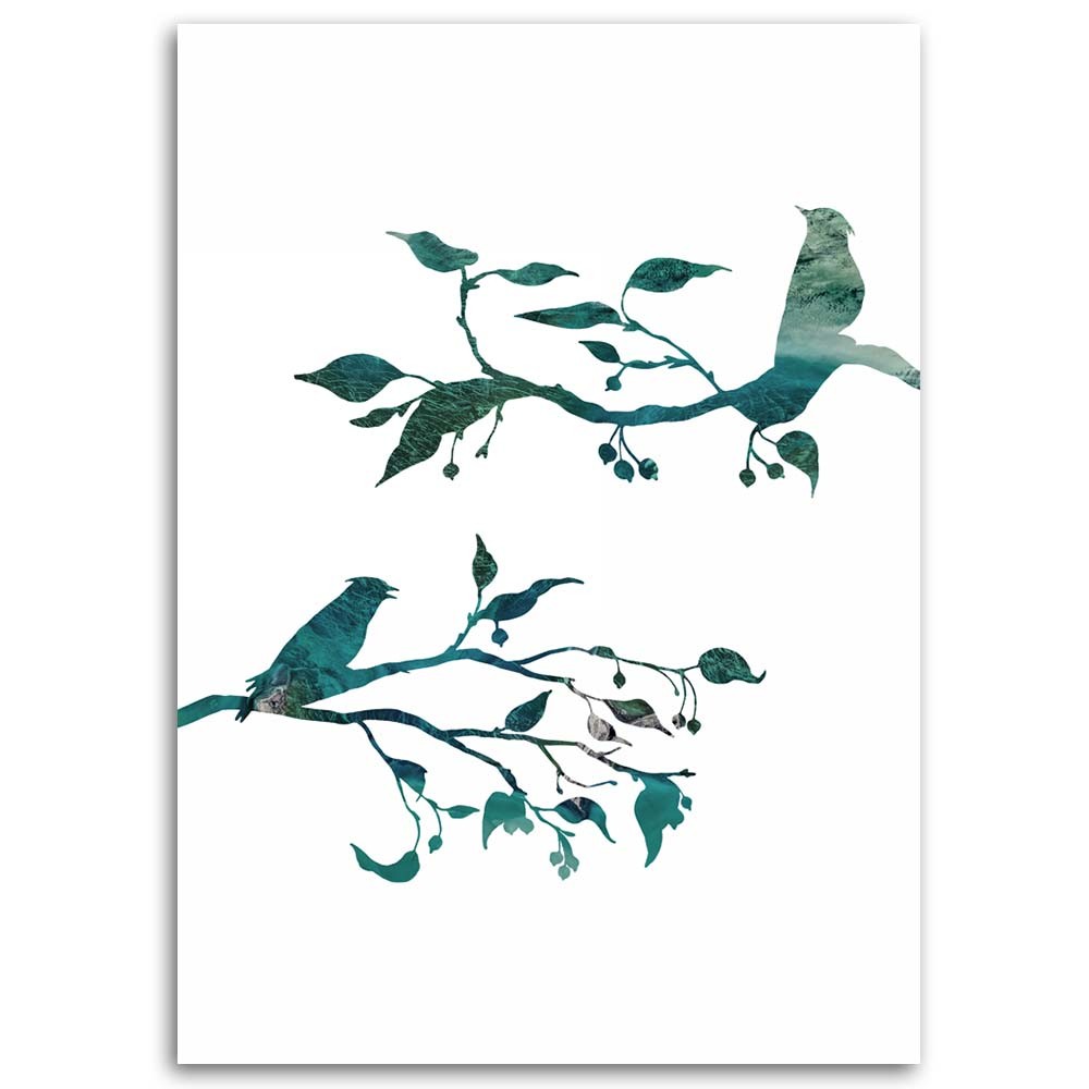 Decoratief frame in mdf geprint op canvas vogels op takken