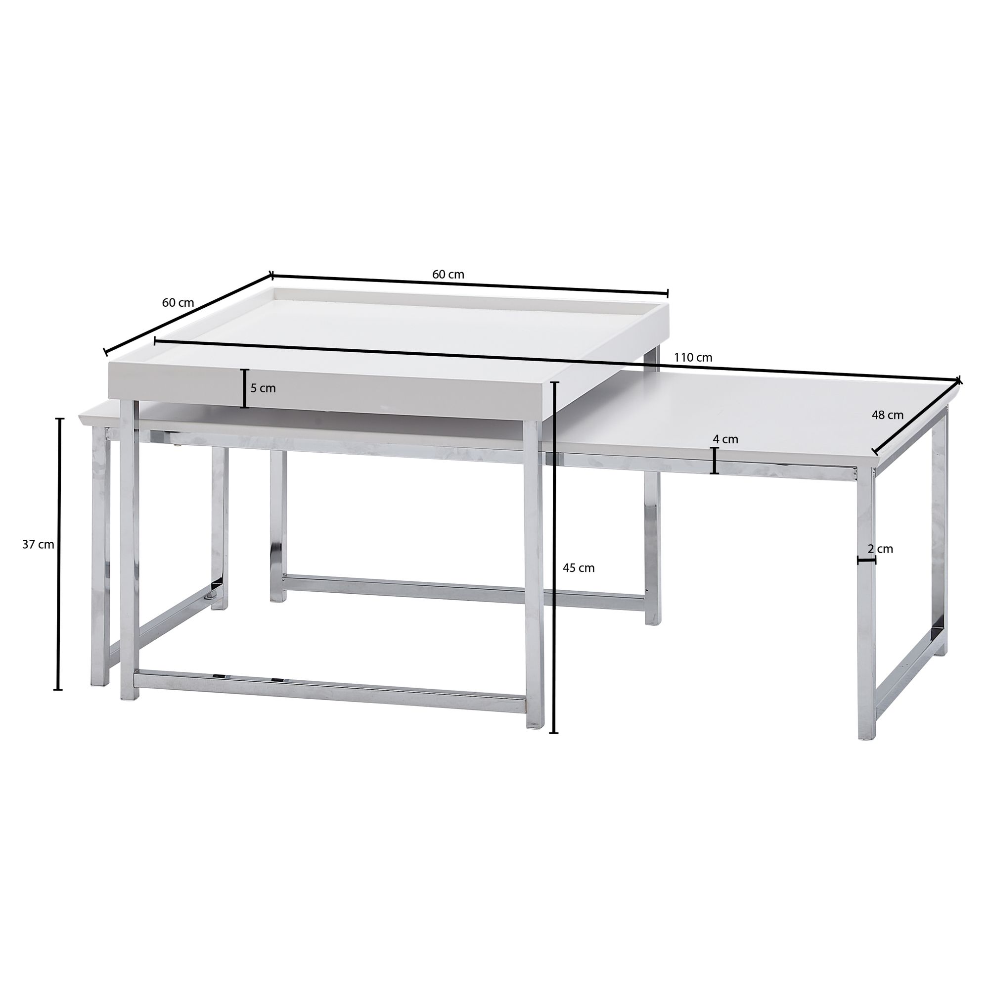 Set van 2 houten/metalen salontafel vierkant wit modern