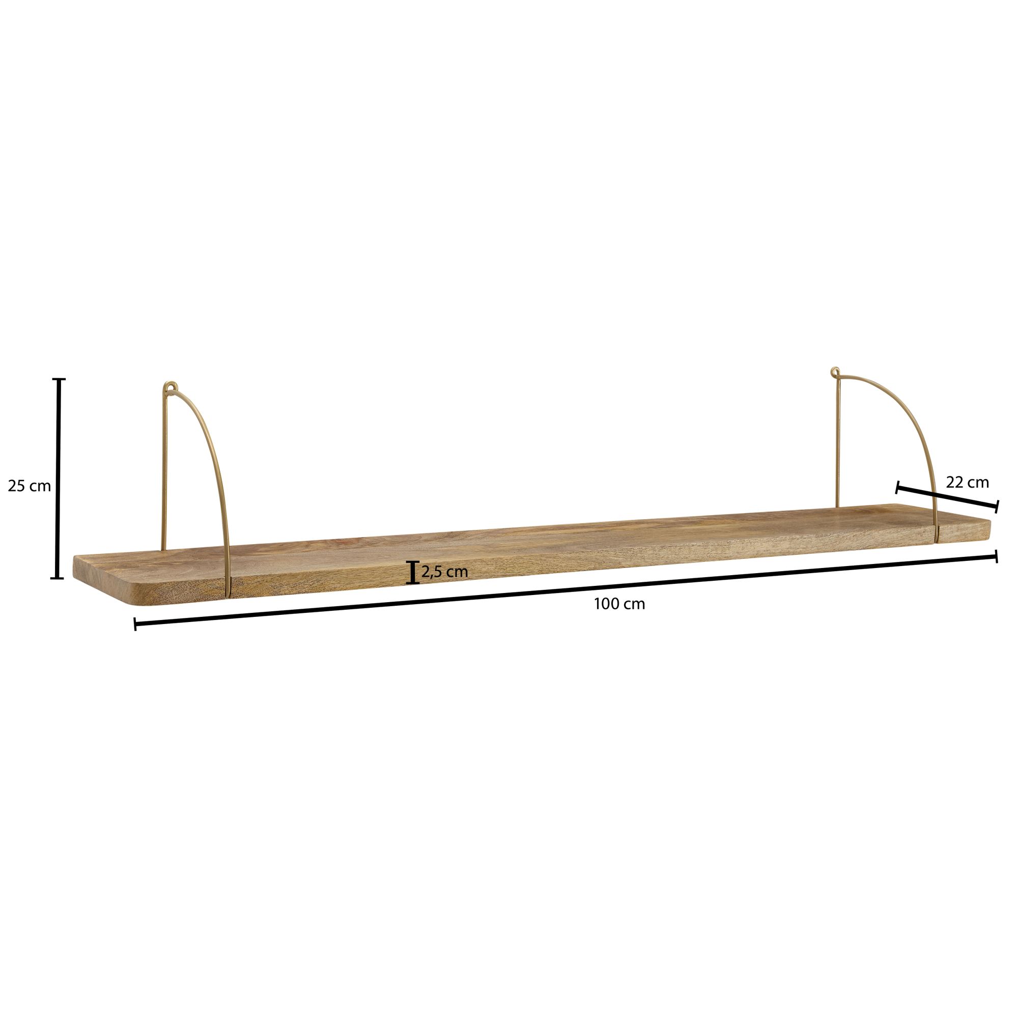 Wandplank 100x25x22 cm mango massief hout / metaal hangplank industrieel