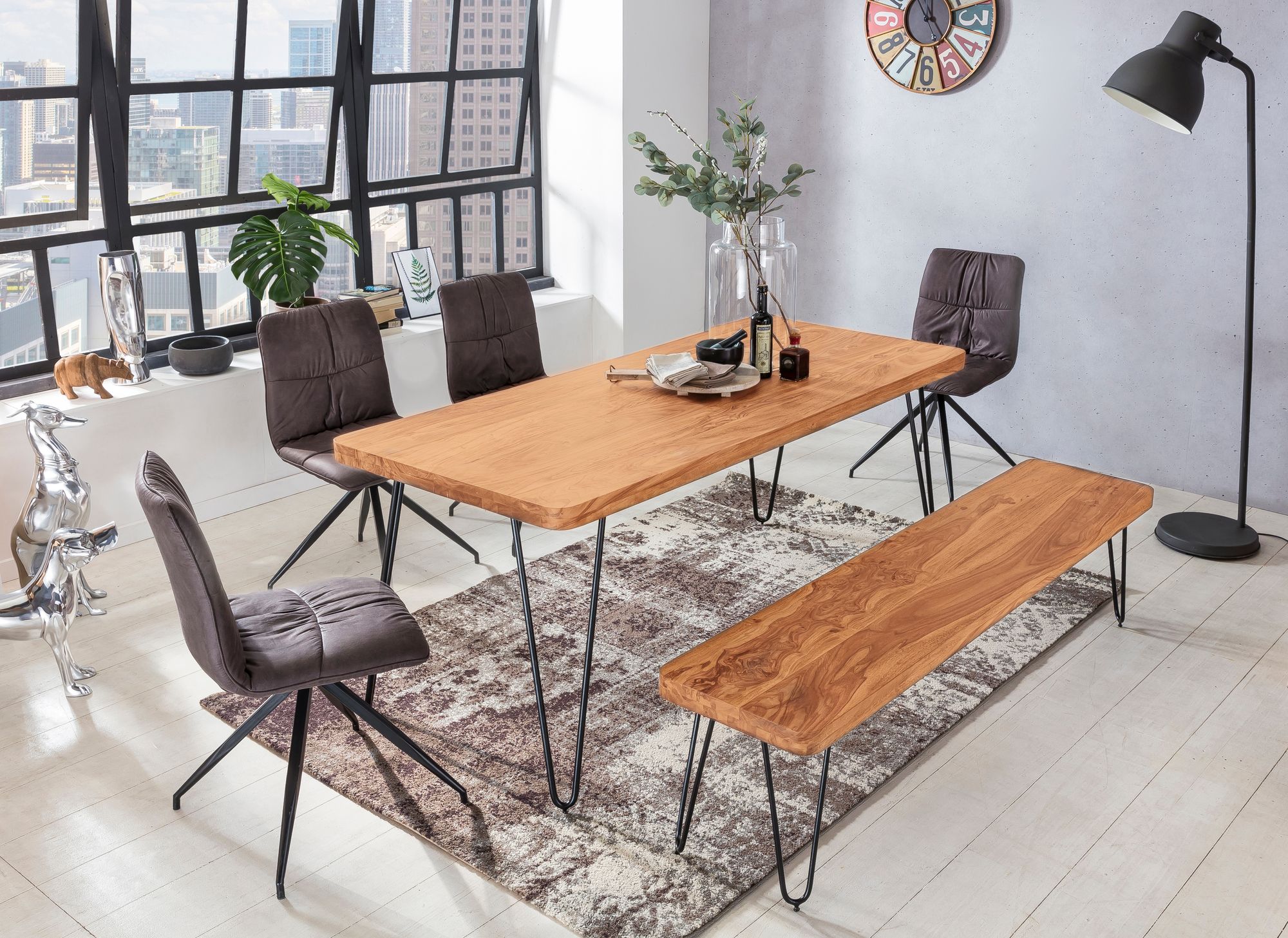 Massief houten eettafel acacia 180 cm eettafel houten tafel metal poten keukentafel landhaus donkerbruin