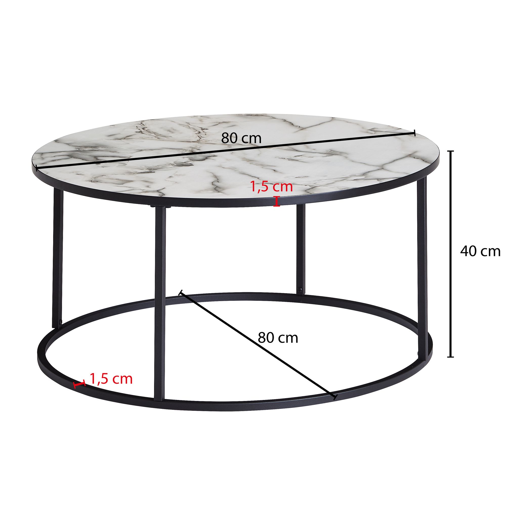 Salontafel rond 80x40x80 cm met marmerlook wit