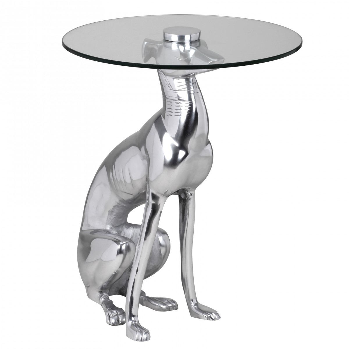 Design deco bijzettafel figuur dog gemaakt van aluminium kleur zilver