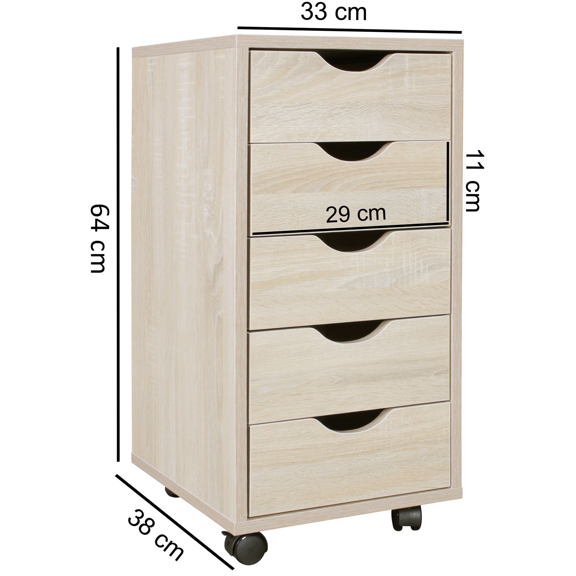 Rolcontainer mina 33 x 64 x 38 cm mdf 5 laden sonoma