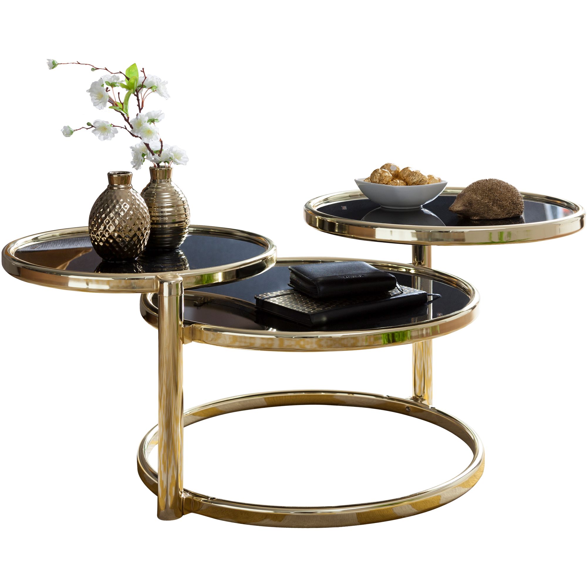 Salontafel susi met 3 tafelbladen zwart / goud 58 x 43 x 58 cm