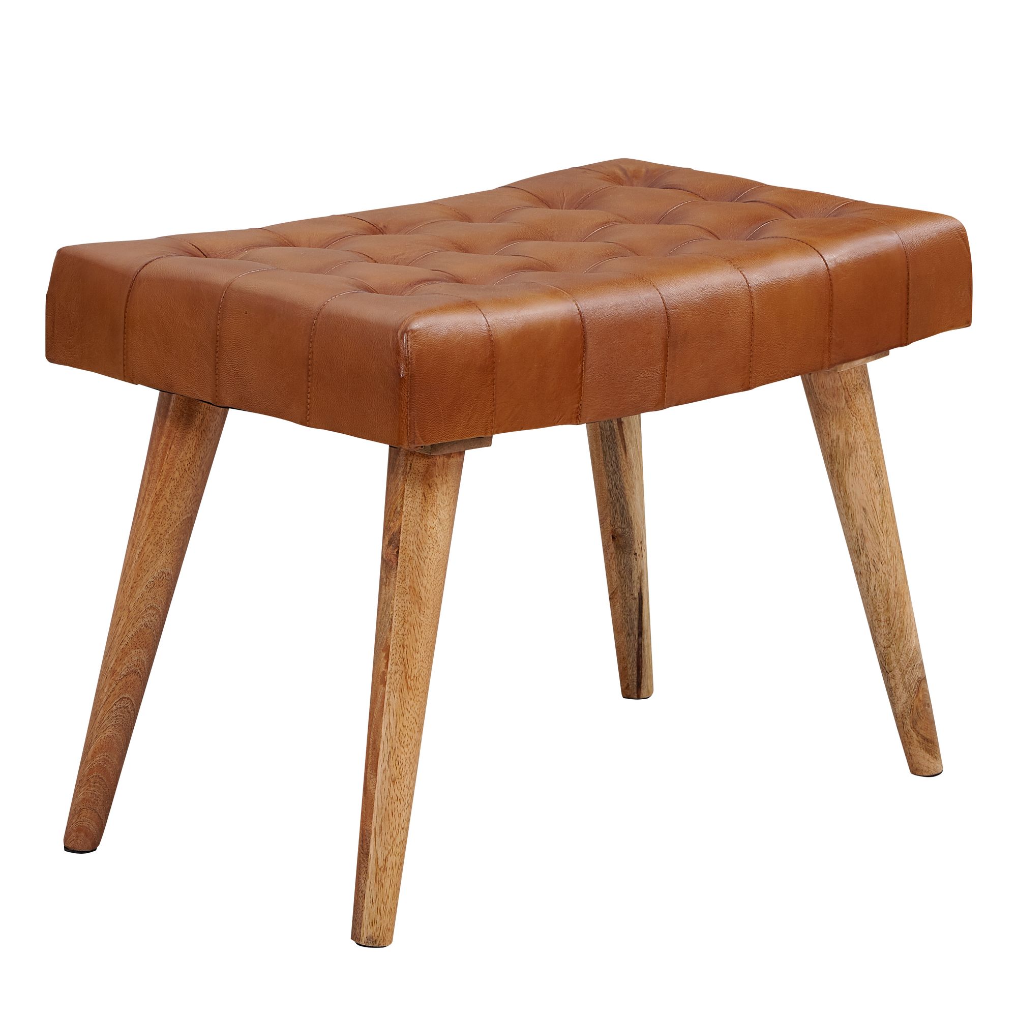 Kruk 67x47x39 cm mango massief hout / echt leer chesterfield design