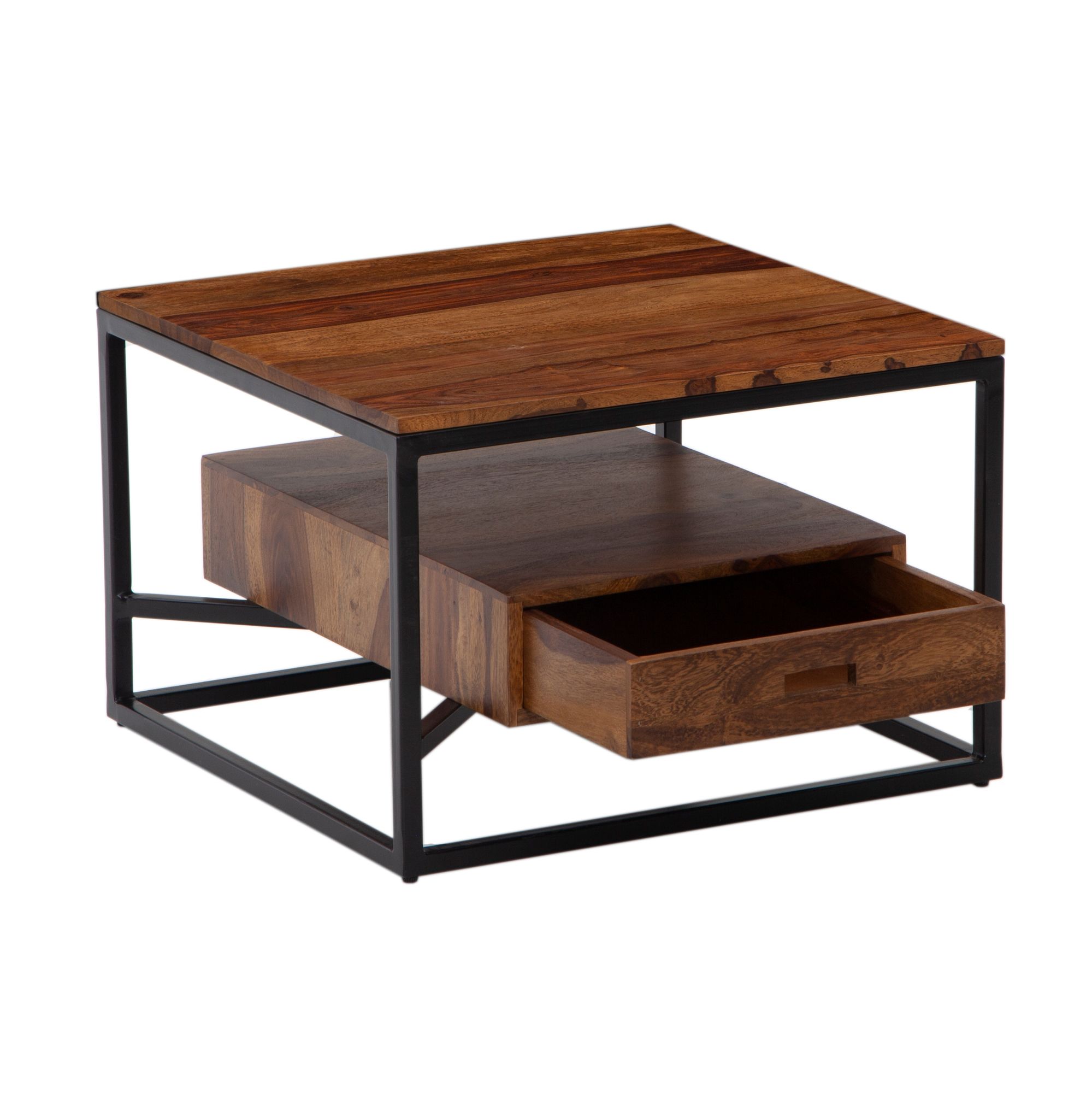 Koffietafel massif sheesham-hout en metaal 60x60x40 cm salontafel