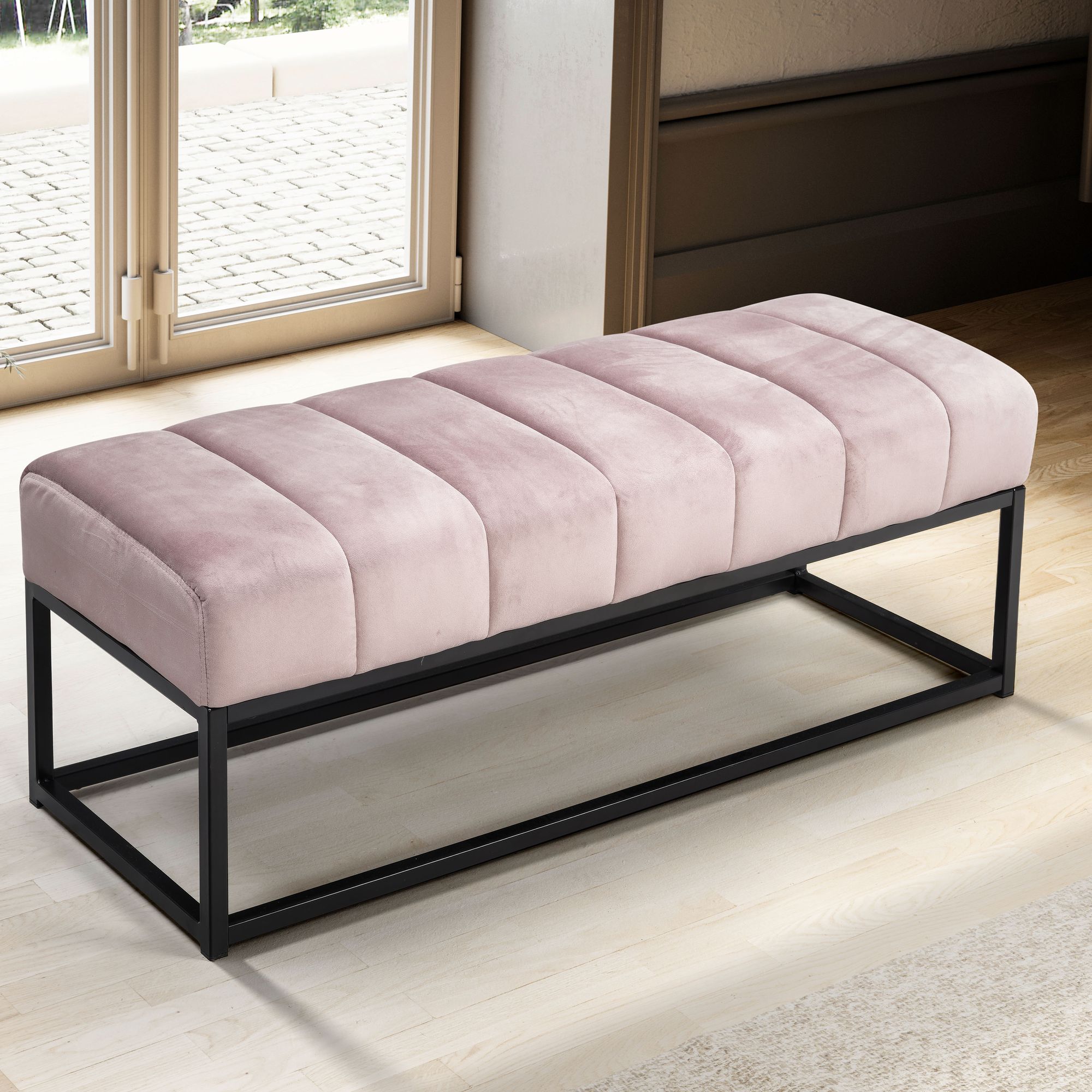 Banc rembourré rose 108x40x40 cm style moderne avec structure en métal