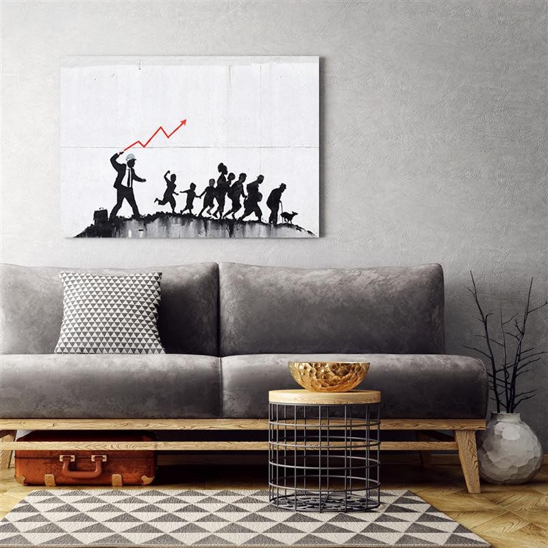 Ingelijste canvasprint met banksy's afbeelding van de politieke economie, gemaakt van mdf en canvas