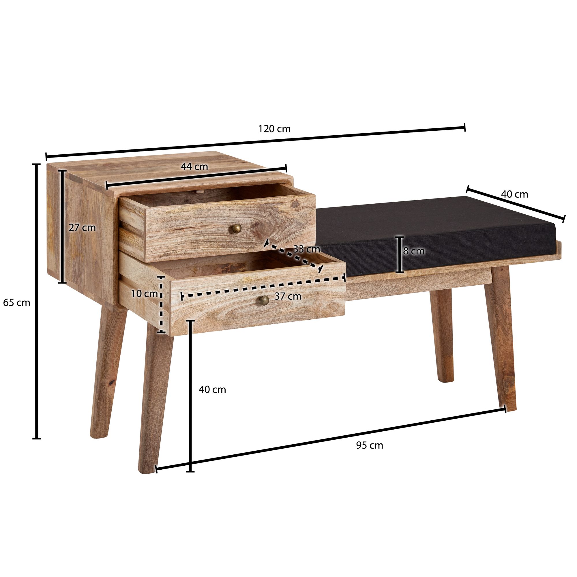 Bank stof / massief houten bank 120x65x40 cm in retro stijl