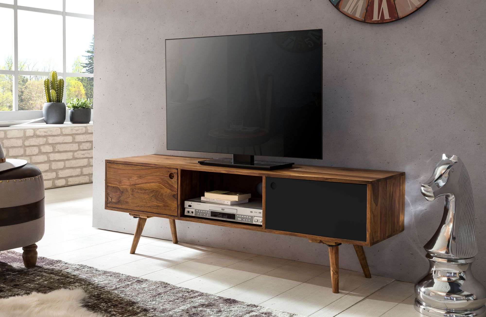 Tv lowboard repa 140 cm massief hout sheesham landhuis 2 deuren & compartiment