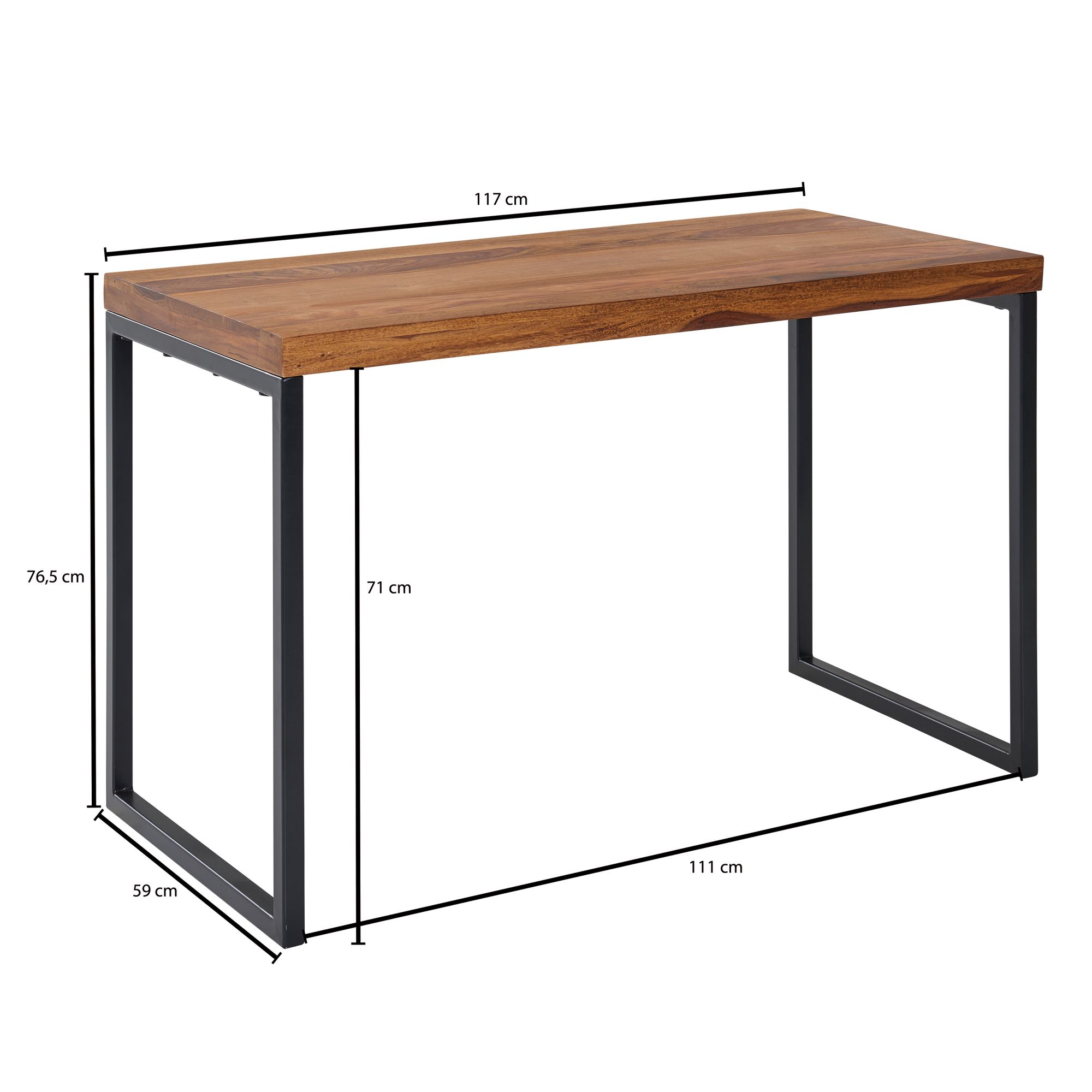 Bureau sheesham massief hout / metaal 117x59x76.5 cm computertafel