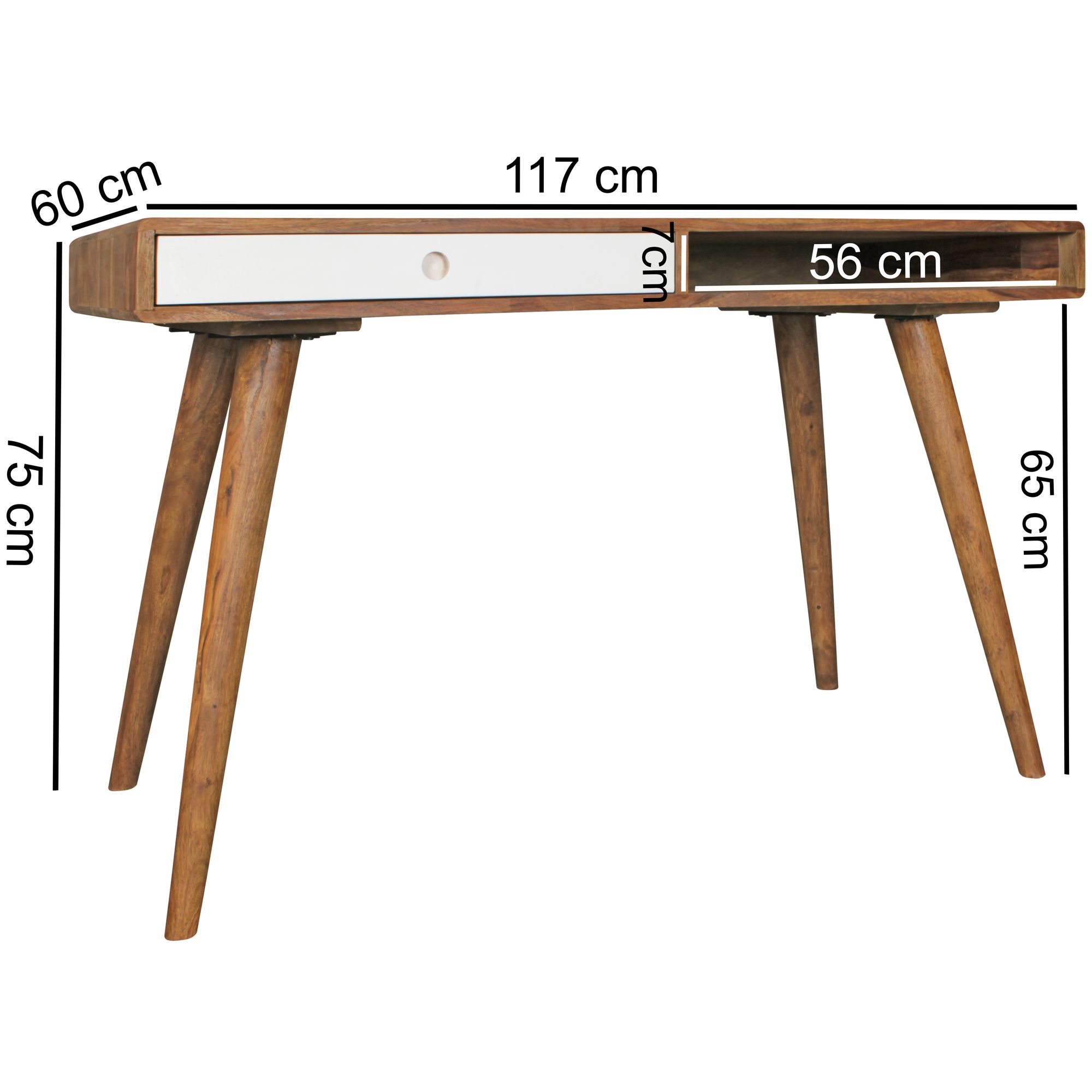 Bureau repa wit 120 x 60 x 75 cm massief houten laptop tafel sheesham nature