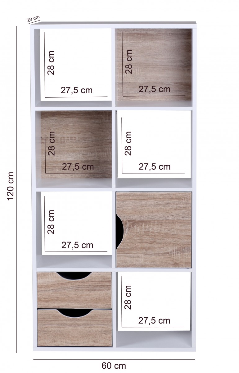 Bibliothèque 60 x 120 x 29 cm chêne Sonoma blanc avec tiroirs et porte