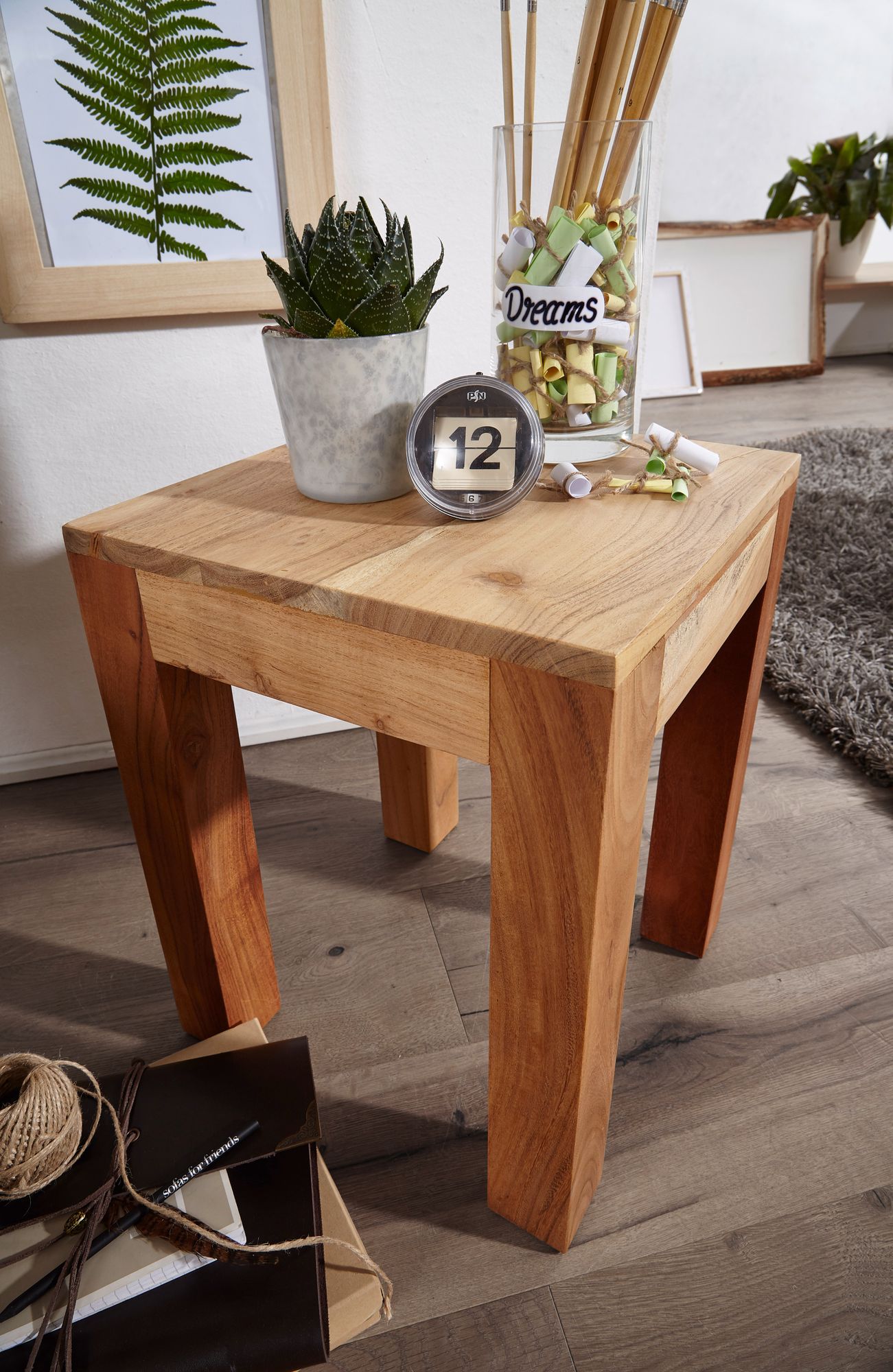 Bijzettafel mumbai massief hout acacia 35 x 35 cm woonkamertafel design donkerbruine salontafel in landelijke stijl