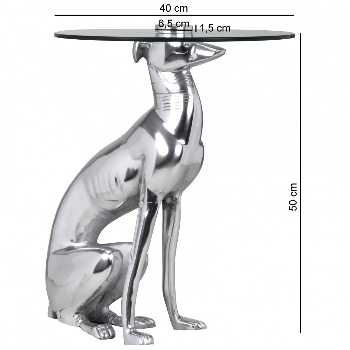 Design deco bijzettafel figuur dog gemaakt van aluminium kleur zilver