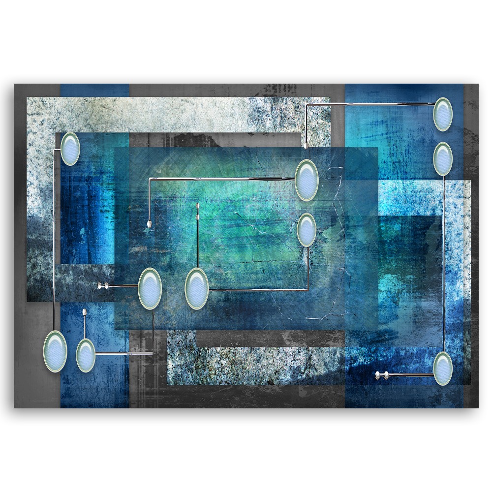 Frame gedrukt op canvas met abstracte afbeelding in blauwe kleur gemaakt van mdf en canvas