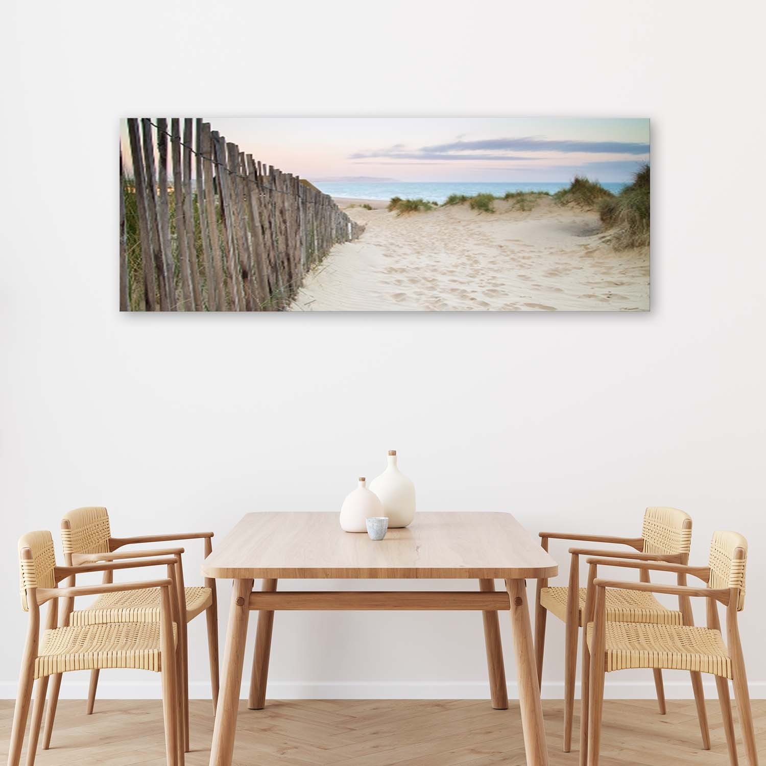 Canvasprintlijst met afbeelding van een zonsondergangstrand gemaakt van mdf en canvas