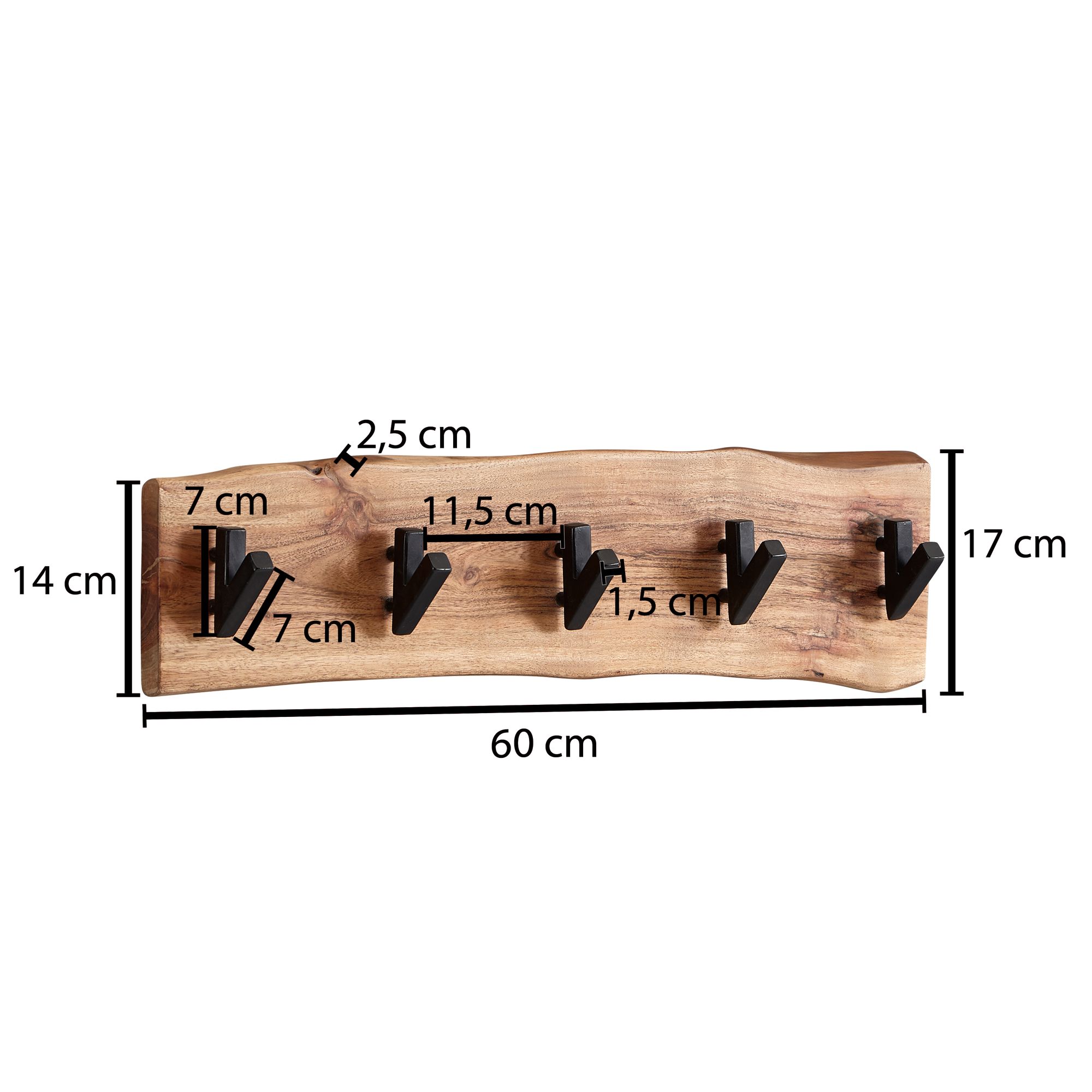 Design kapstok acacia massief hout / metaal 60 x 17 x 9 cm