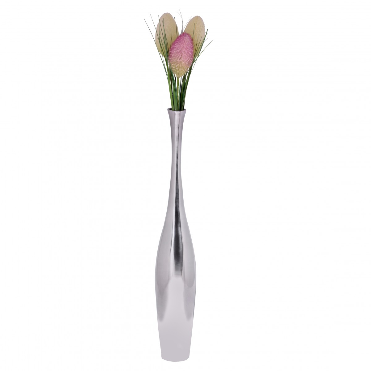 Vase décoratif grande BOTTLE S aluminium moderne avec 1 ouverture en argent, grand vase à fleurs en aluminium fait main, grand vase décoratif pour fleurs