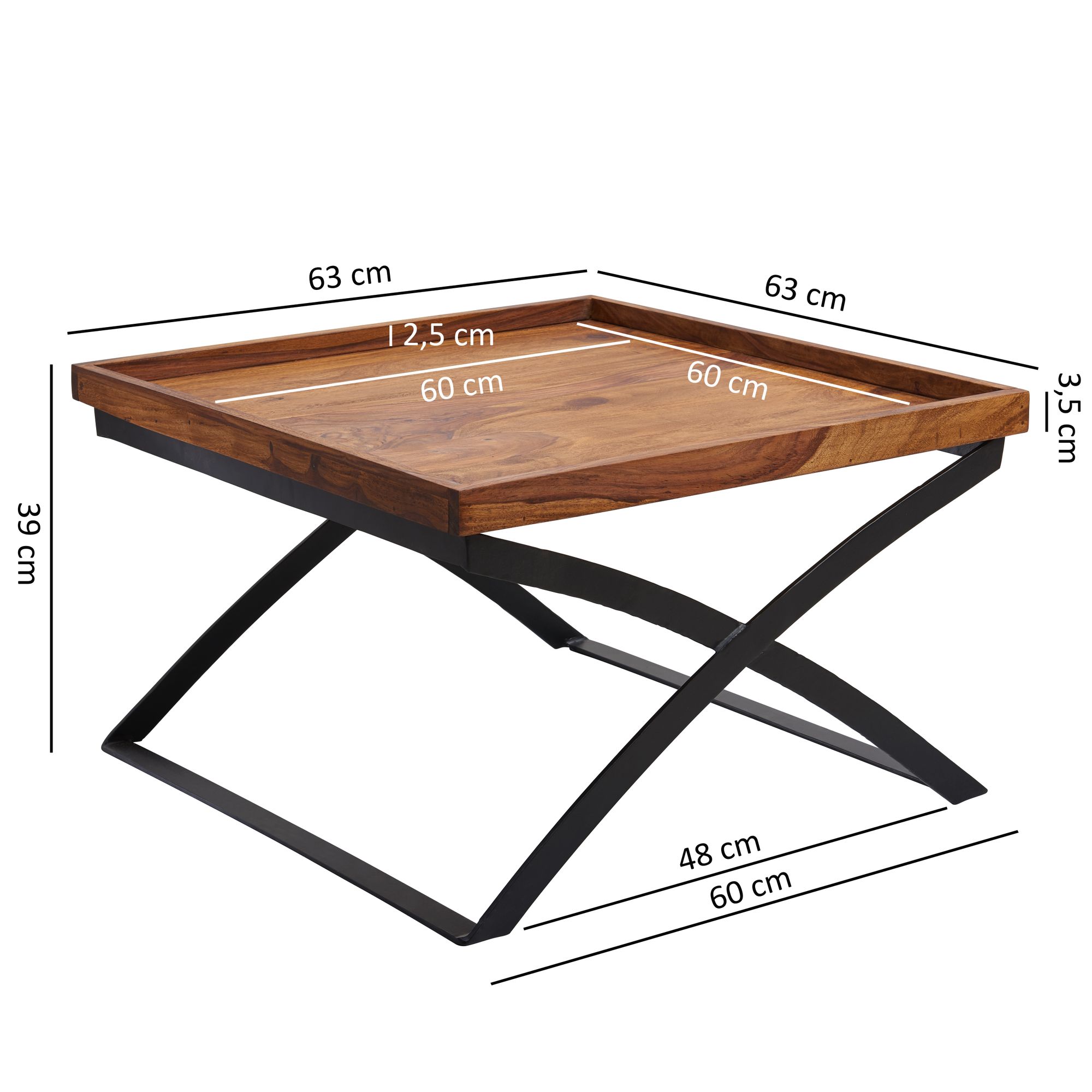 Salontafel wl5.595 63x39x63cm sheesham massief hout / metalen salontafel