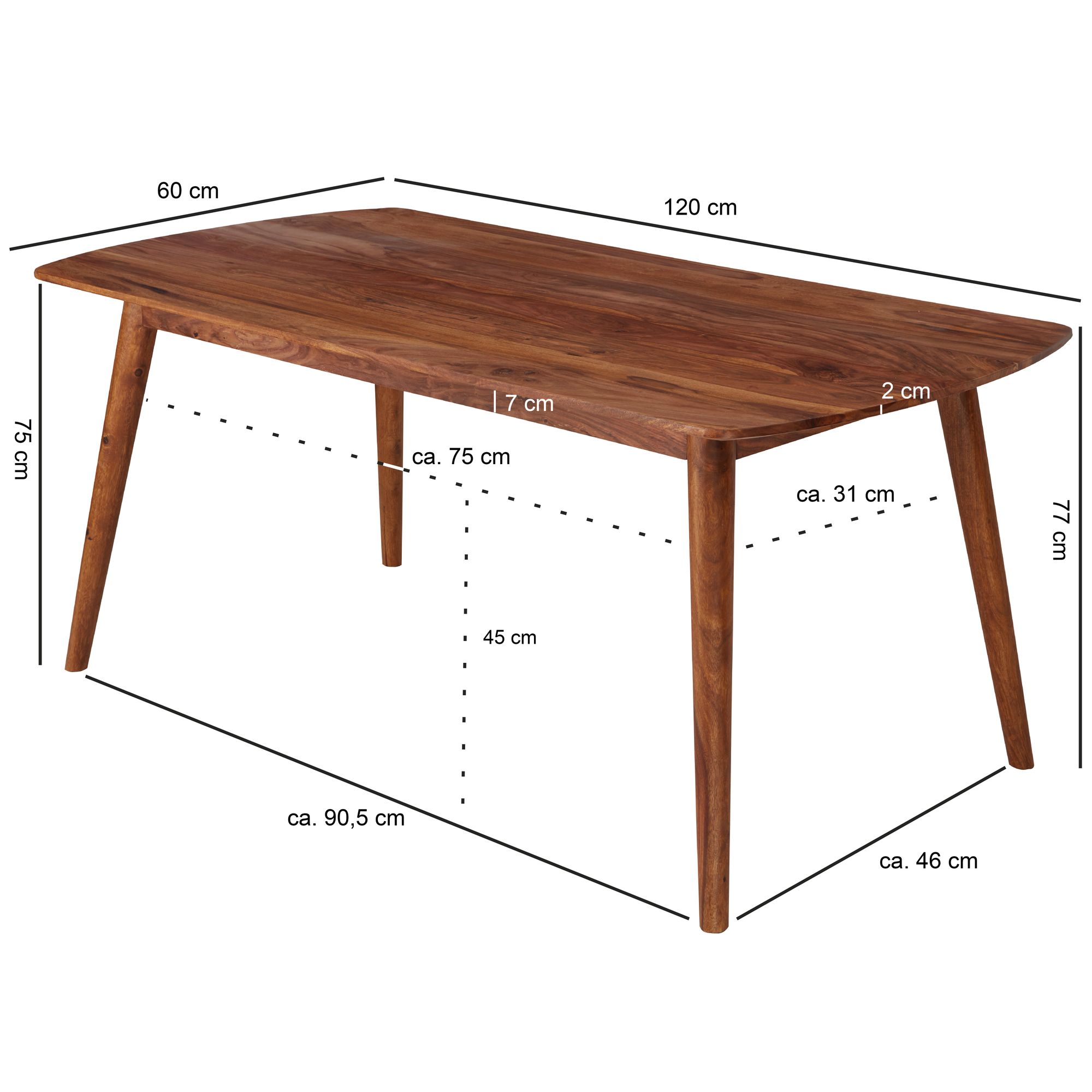 Table de salle à manger bois 120x77x60 cm bois de Sesham massif