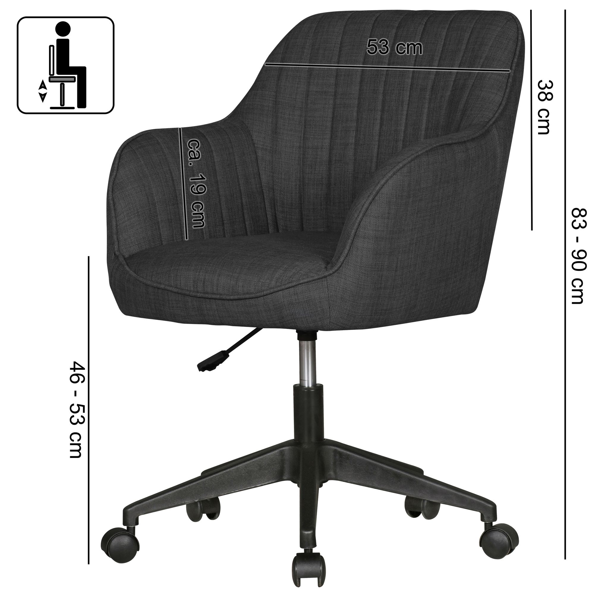 Bureaustoel mara antraciet stoffen design draaifauteuil met rug 120 kg