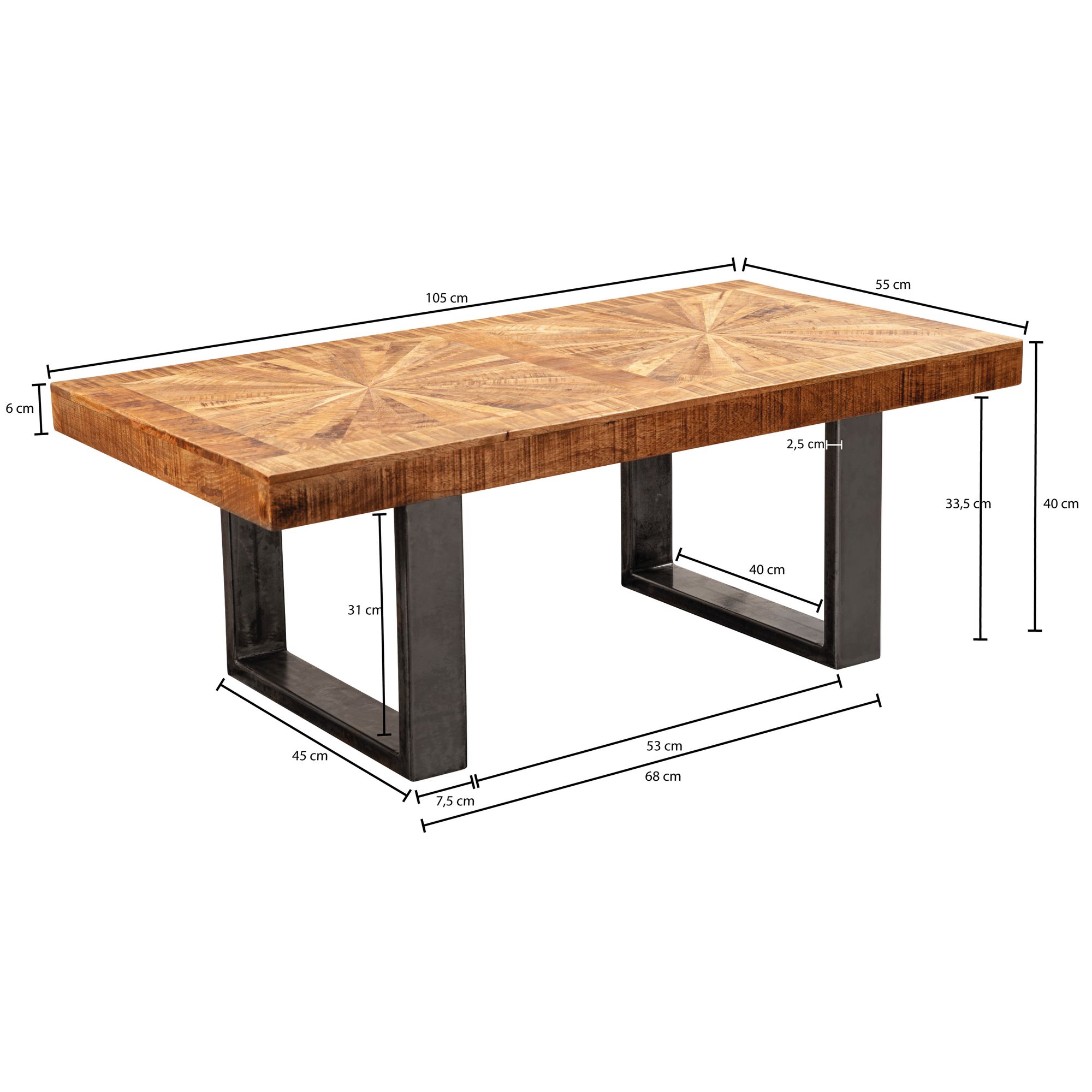 Moderne salontafel mango massief hout 105x40x55 cm tafel in industrieel design