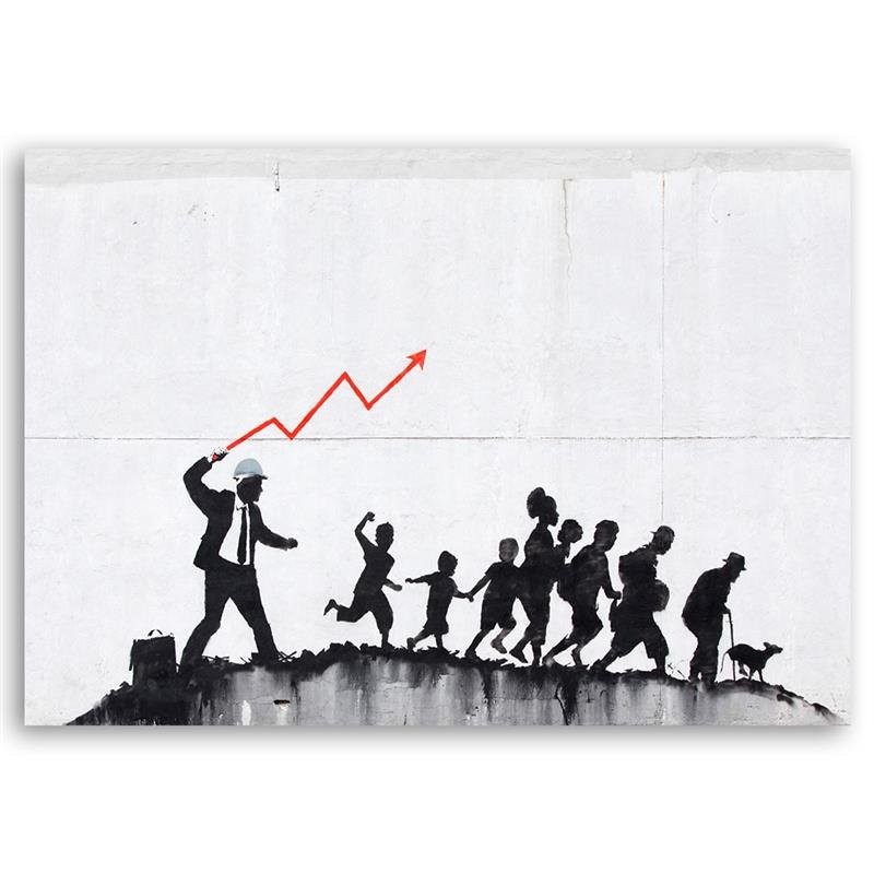 Ingelijste canvasprint met banksy's afbeelding van de politieke economie, gemaakt van mdf en canvas