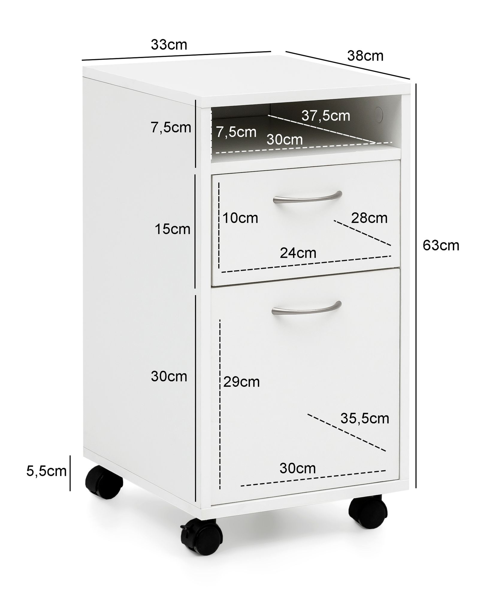 Rolcontainer wl5.901 wit 33x63x38 cm bureauonderkast hout