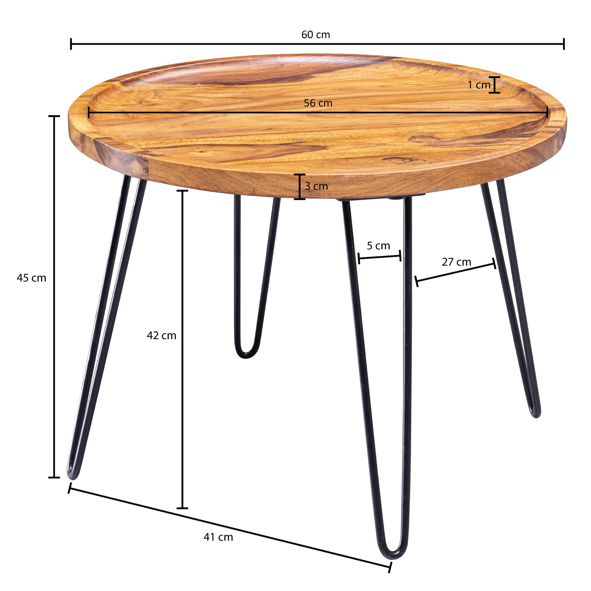 Salontafel sheesham massief hout 60x45x60 cm woonkamer tafel rond