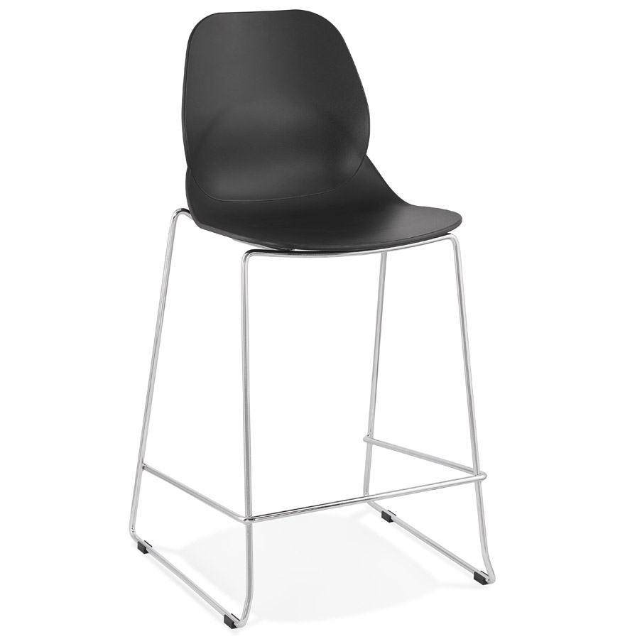 Alterego Tabouret de bar BERLIN MINI Couleur du cadre Chrome Assise Noir