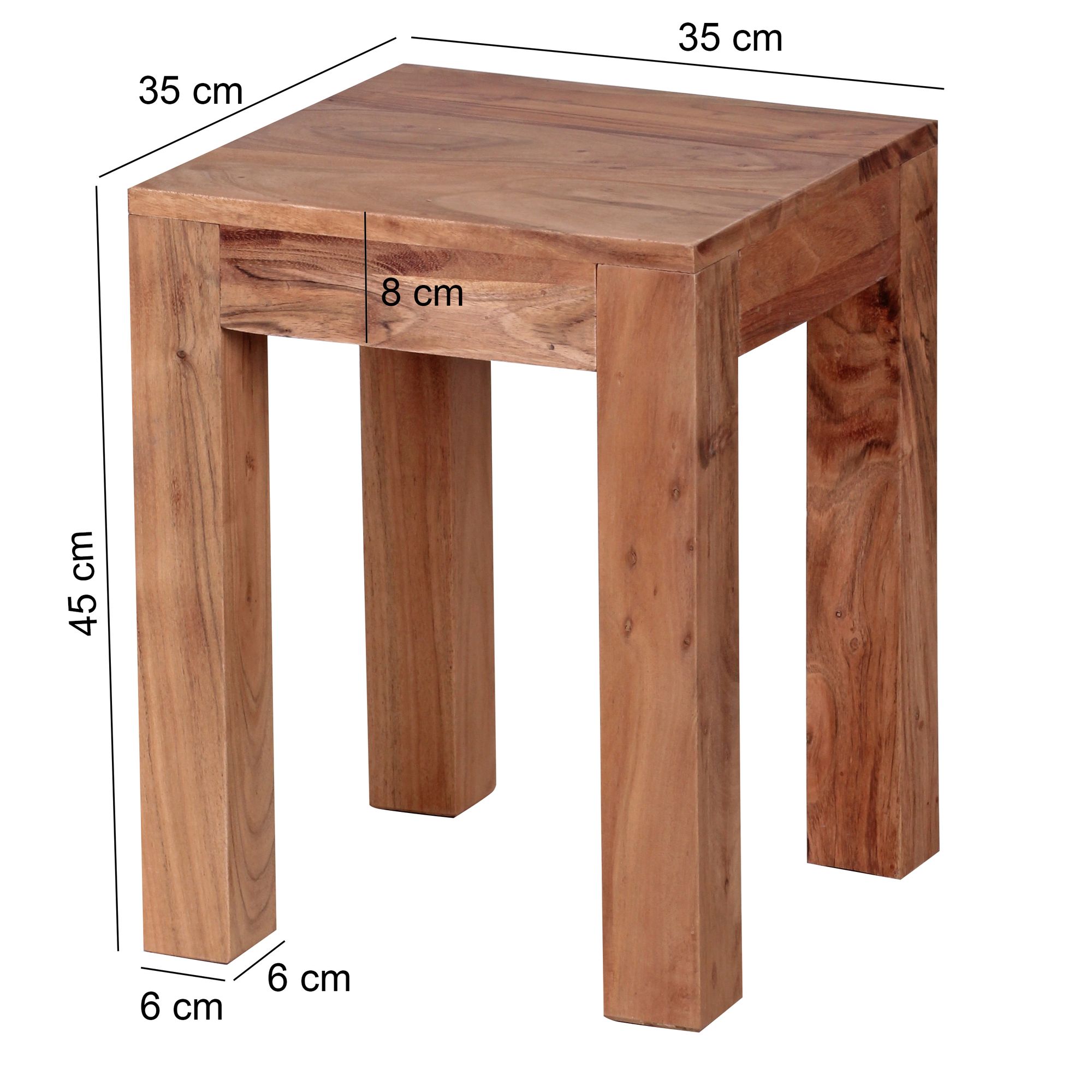 Bijzettafel mumbai massief hout acacia 35 x 35 cm woonkamertafel design donkerbruine salontafel in landelijke stijl