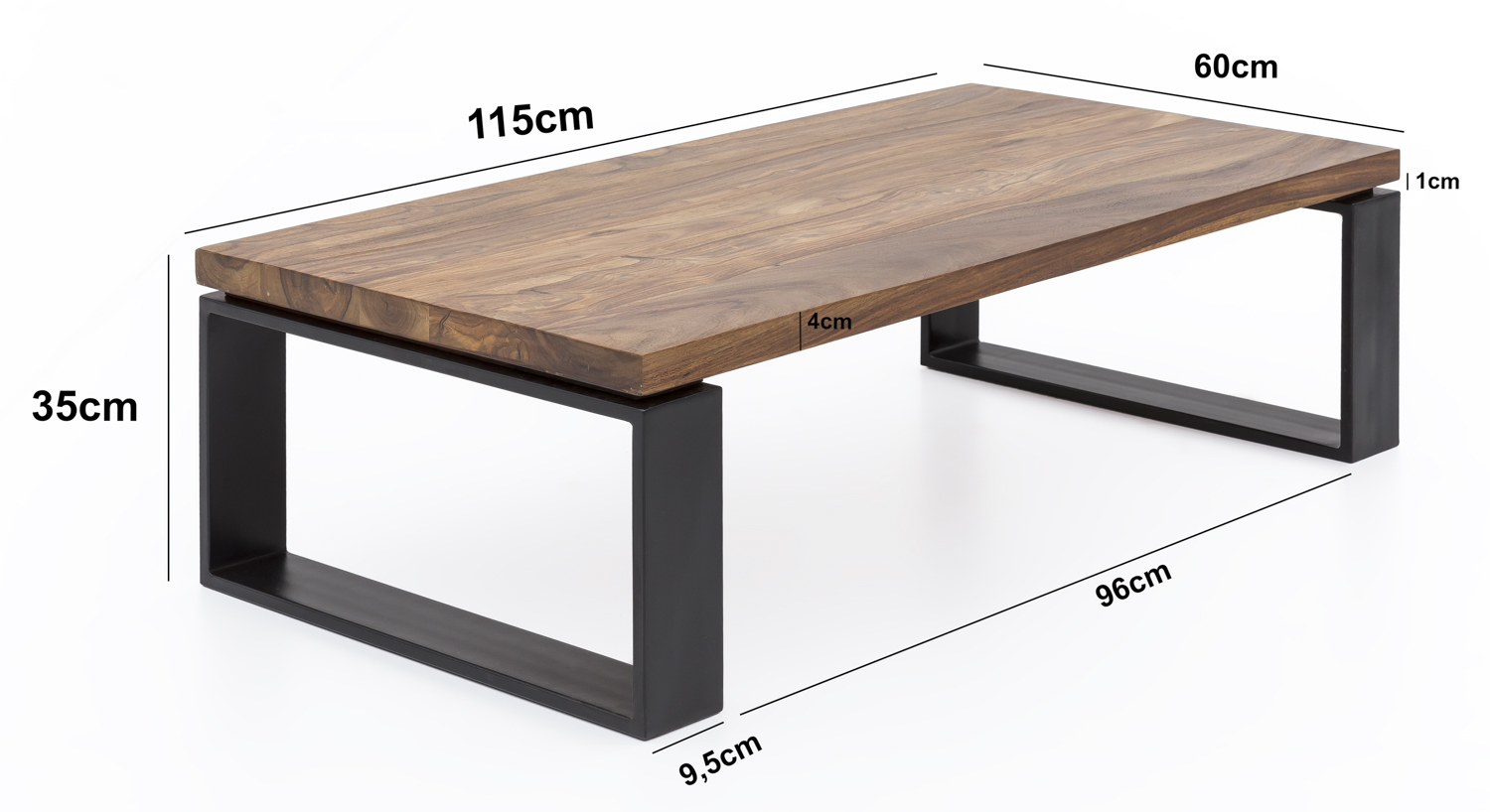 Basse  wl5.650 sheesham  basse en bois massif avec structure en métal 115x35x60 cm