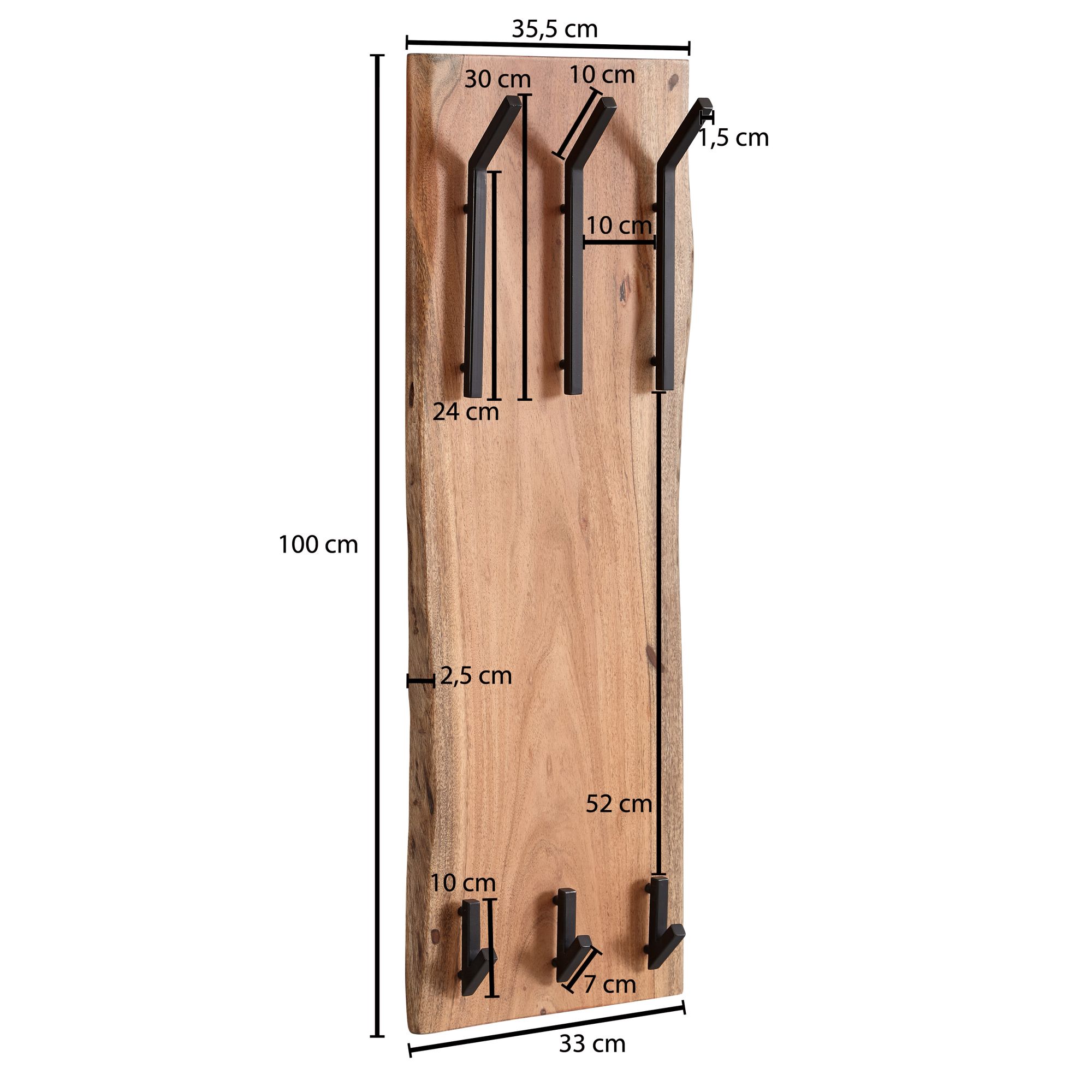 Design kapstok acacia massief hout / metaal 35,5 x 100 x 11 cm