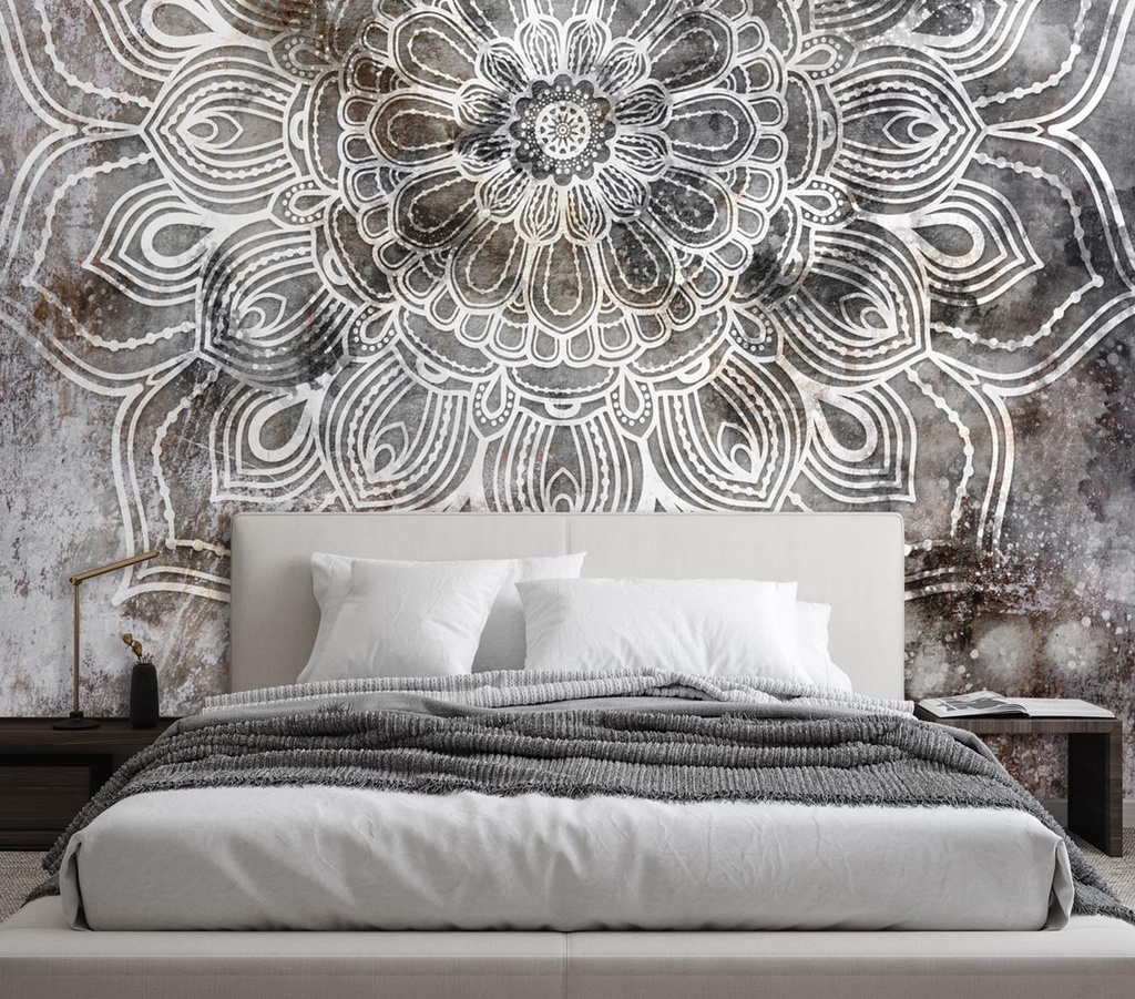 Photo murale en toile décorative avec aspect 3d motif mandala gris feeby-01