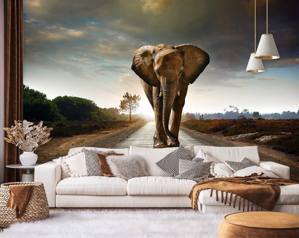 Photo murale en toile décorative avec aspect 3d motif éléphant errant feeby-01