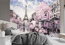 Papier peint rectangulaire avec illustration de paris au printemps imprimée sur toile avec finition rose feeby-01