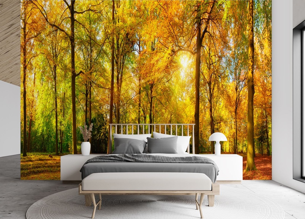 Papier peint imprimé sur toile avec colle motif bois en automne feeby-01