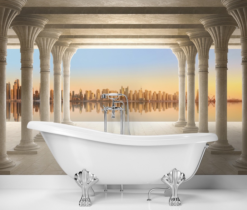 Photo murale pour salon au style moderne colonnes avec vue sur la ville feeby-01