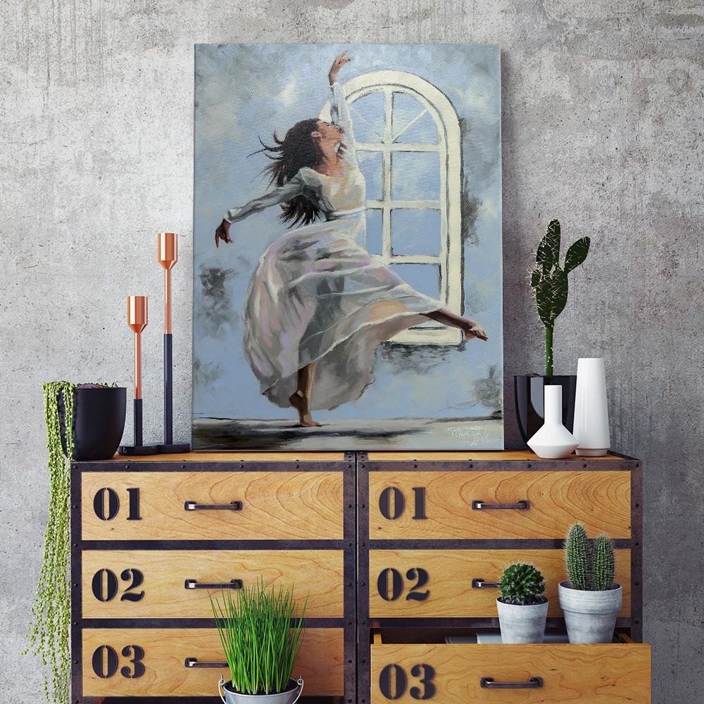 Cadre décoratif en mdf et toile avec dessin d'une danseuse au pastel feeby-01