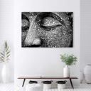 Cadre décoratif en mdf et papier satiné avec image des yeux de bouddha tons gris et blanc feeby-01