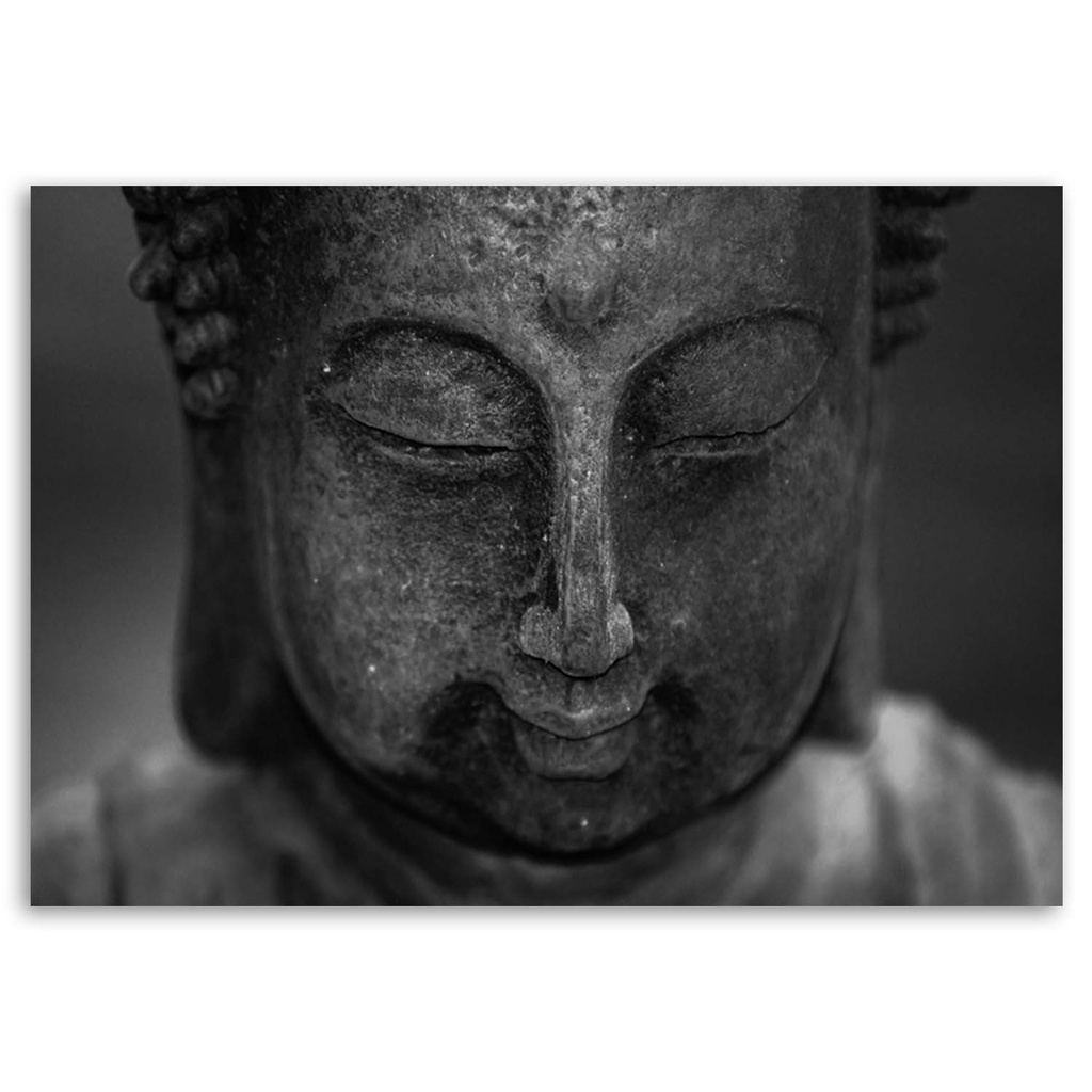 Cadre décoratif en mdf avec image de tête de bouddha pensant tons gris feeby-02