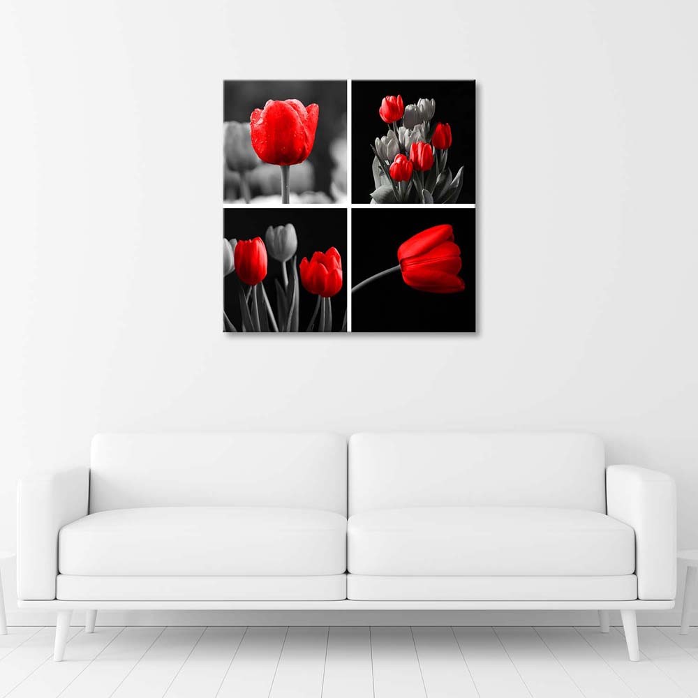 Ensemble de cadres imprimés sur toile avec cadre en mdf tulipes rouges feeby-01