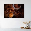 Cadre décoratif avec image de tasses de café et grains imprimée sur toile finition marron feeby-01