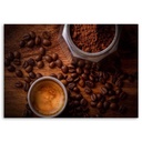 Cadre décoratif avec image de tasses de café et grains imprimée sur toile finition marron feeby-02
