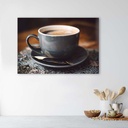 Cadre décoratif en mdf avec image de tasse de café imprimée sur toile avec finition beige feeby-01